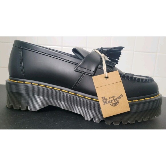 Doc Martens Adrian Quad Leather Platform Tassel Yellow Stitch Loafers M9 W10 - Picture 4 of 13